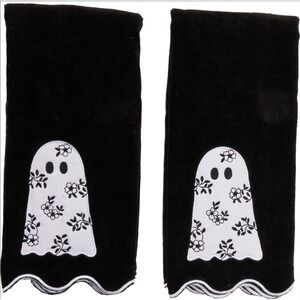 Kassatex Floral Ghost‎ Velour Embellished Hand Towel Set 2-Pack, 18x28 Halloween
